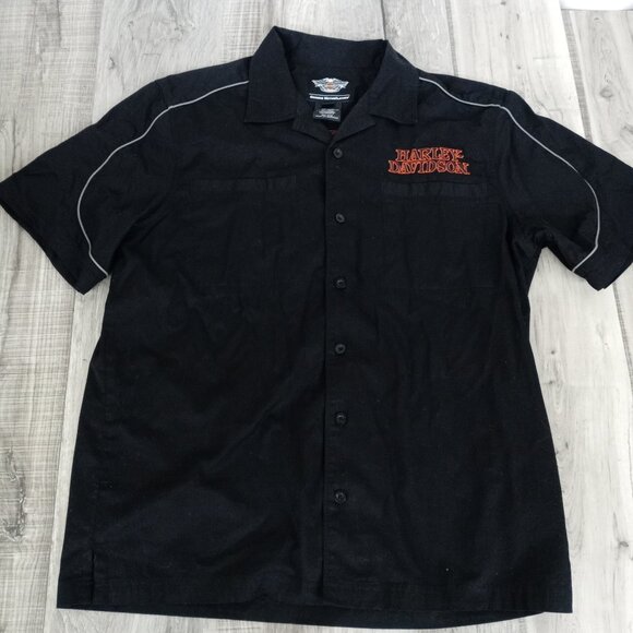 Harley Davidson Skull Flames Button Down Short Sleeve Shirt - Picture 3 of 5